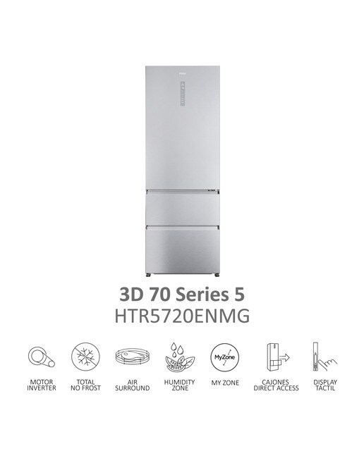 Frigorífico Combi Haier Total No Frost 3D 70 Series 5 - HTR5720ENMG - Silver Silver-6