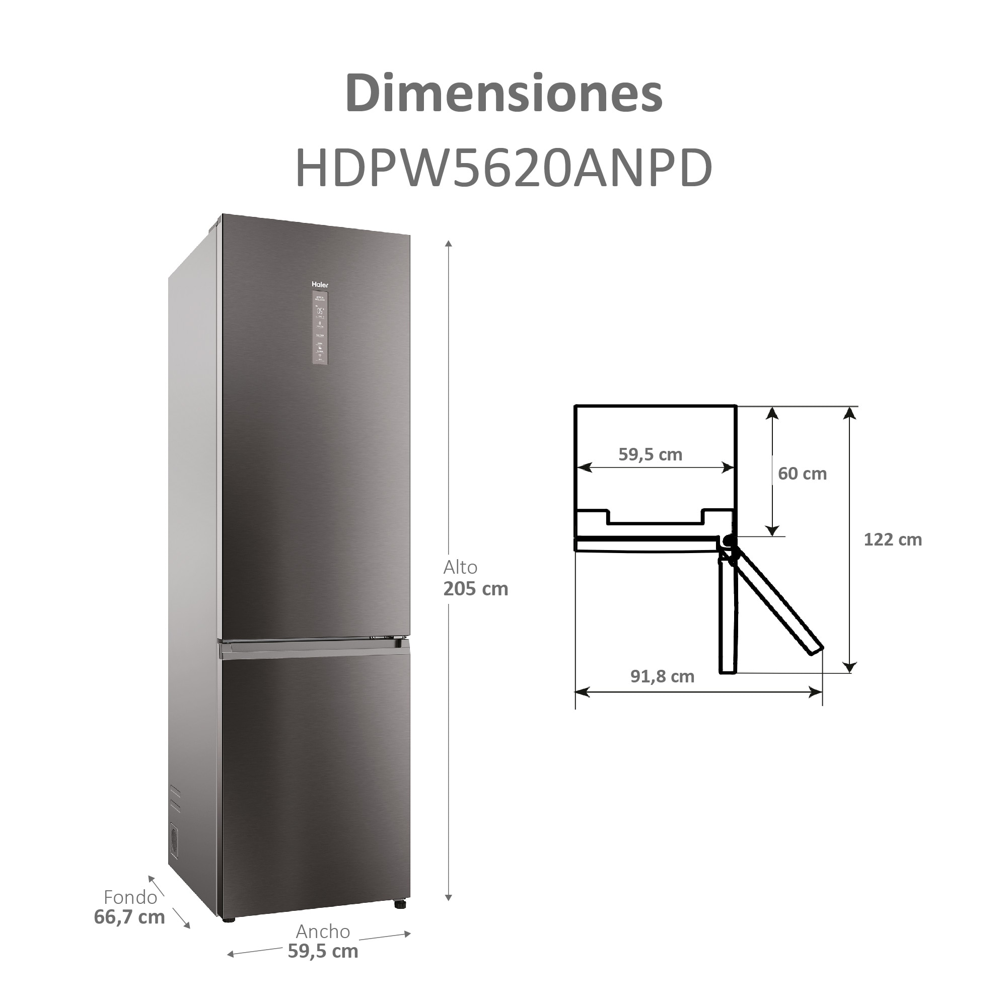 Frigorífico Combinado Haier 2D 60 Series 5 PRO HDPW5620ANPD No Frost, Wifi e de 205 cm - Inox Escuro Dark Inox-5