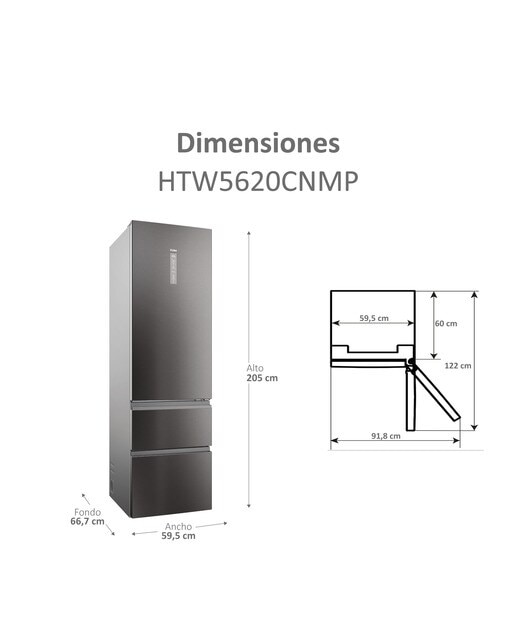 Frigorífico Combinado Haier 3D 60 Series 5 HTW5620CNMP de 3 Portas, No Frost, com Wifi e de 205 cm - Inox Escuro Dark Inox-4