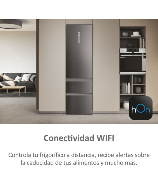 Frigorífico Combinado Haier 3D 60 Series 5 HTW5620CNMP de 3 Portas, No Frost, com Wifi e de 205 cm - Inox Escuro Dark Inox-5