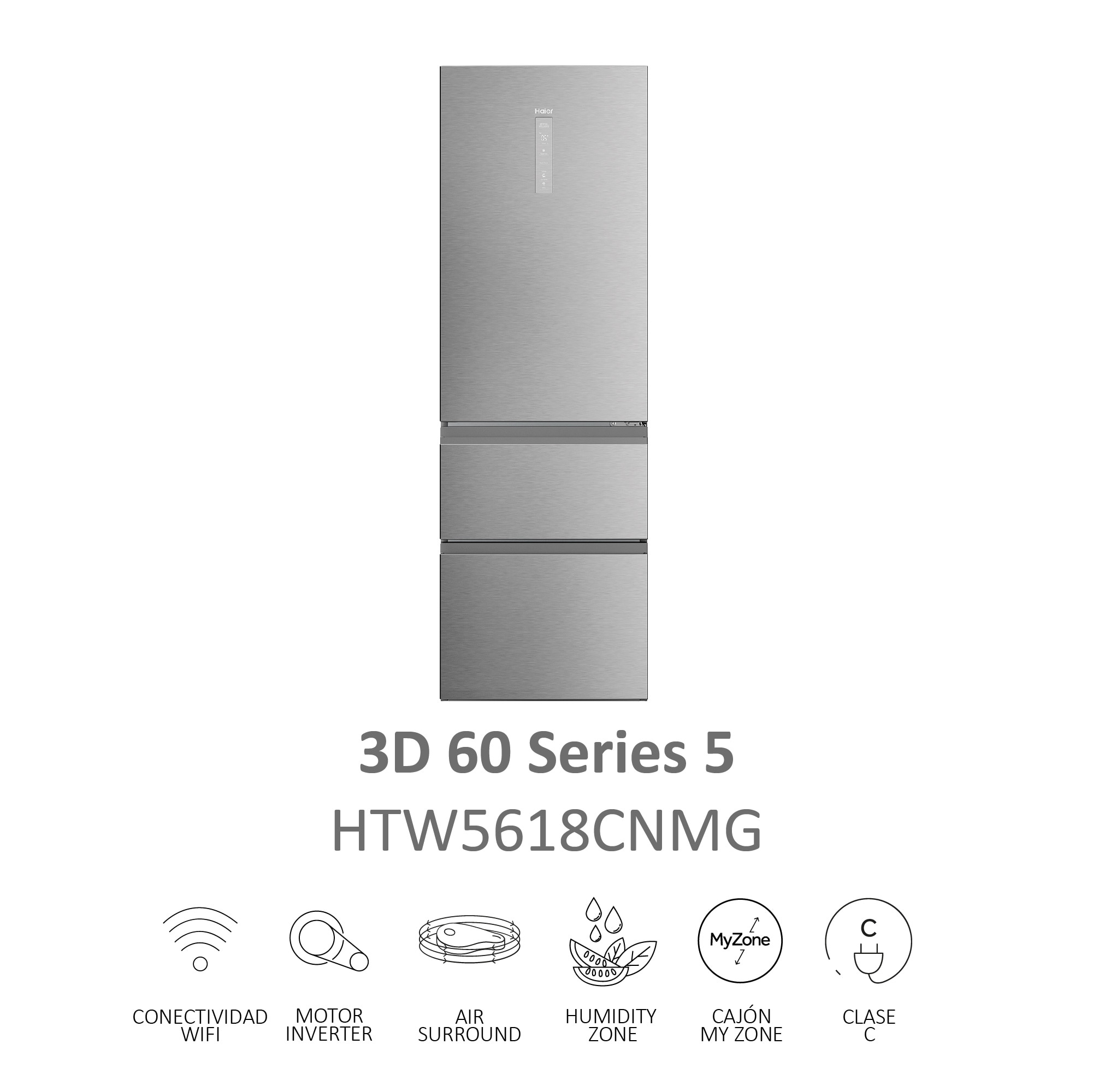 Frigorífico Combi Haier Total No Frost con WIFI 3D 60 Series 5 - HTW 5618CNMG Inox-9
