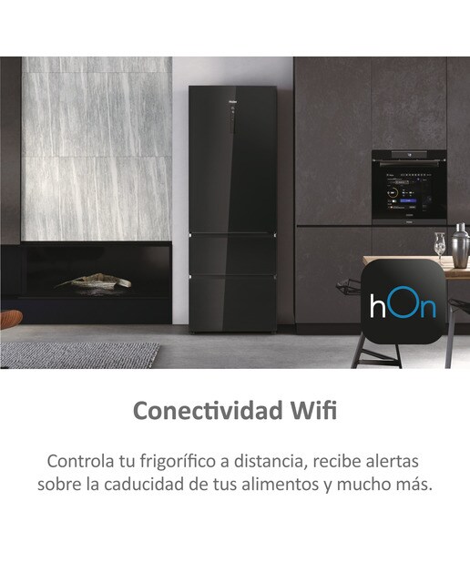 Frigorífico Combinado Haier 3D 70 Series 7 HTW7720DNGB de 3 Portas, No Frost, Wifi e de 200,6 cm - Vidro Icónico Vidro preto-5