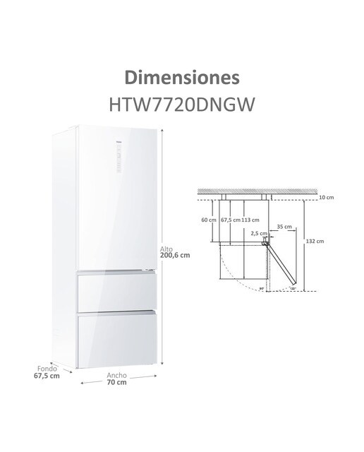 Frigorífico Combinado Haier HTW7720DNGW de 3 Portas, No Frost, Inverter e de 200,6 cm - Branco Cristal branco-5