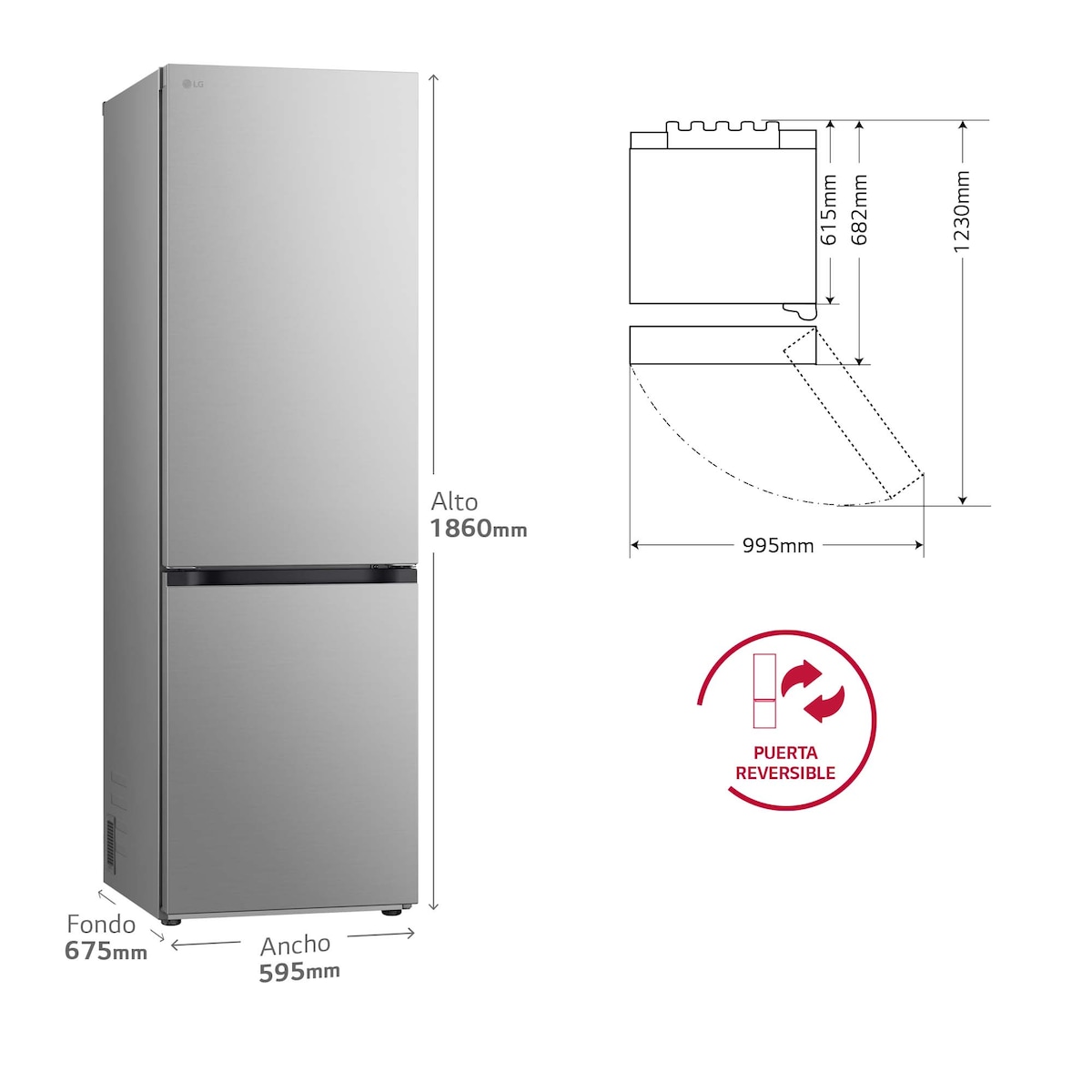 Frigorífico Combinado LG GBV7180CPY Total No Frost, Door Cooling+ e de 186 cm - Inox Inox anti marcas-6