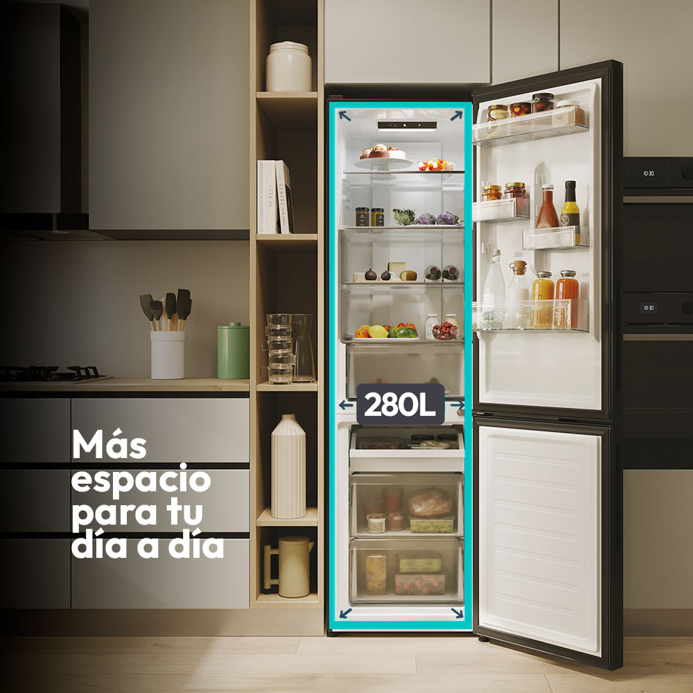 Frigorífico combi Candy Total No Frost, 55 cm City Fresco 300 - CNCQ2T518EB Negro-7