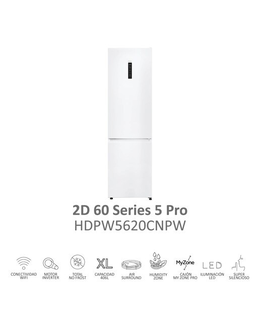 Frigorífico Combi Haier Total No Frost con WIFI 2D 60 Series 5 Pro - HDPW5620CNPW - Blanco Blanco-5