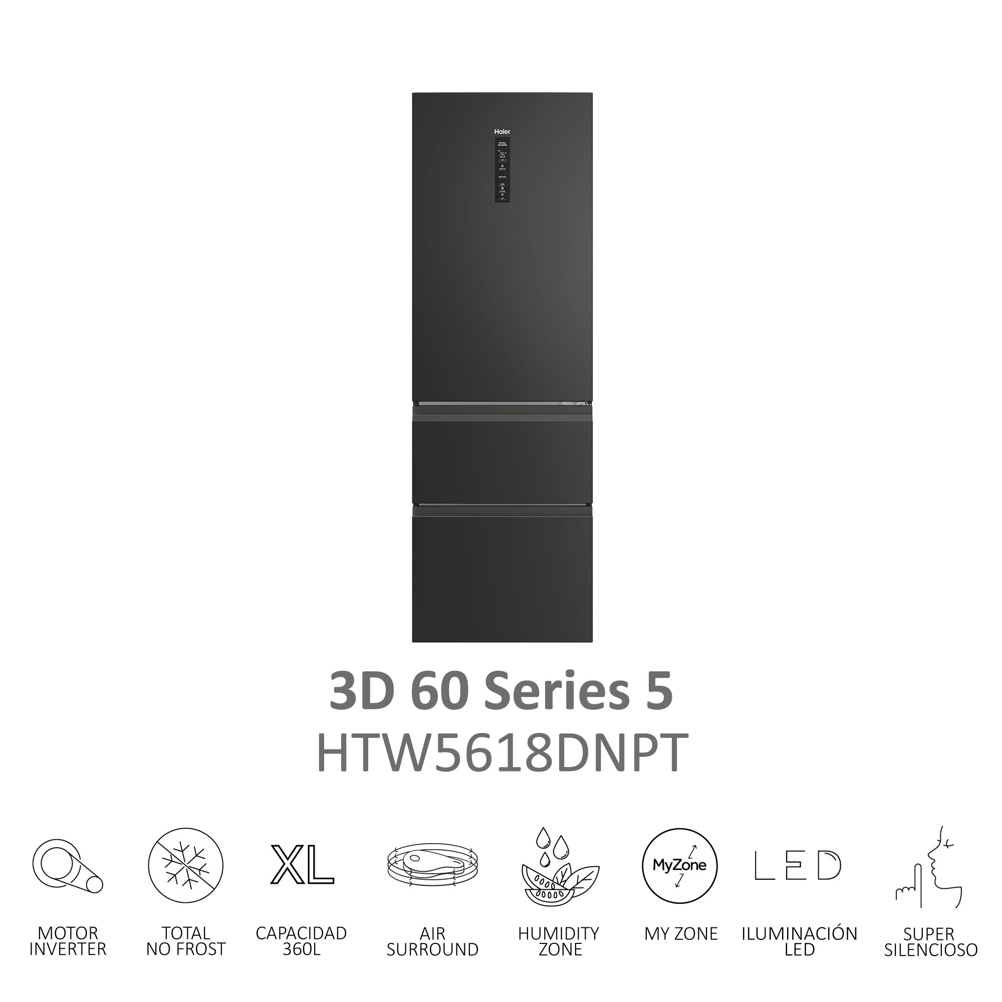 Frigorífico Combi Haier Total No Frost con WIFI 3D 60 Series 5 - HTW5618DNPT - Negro Negro-5