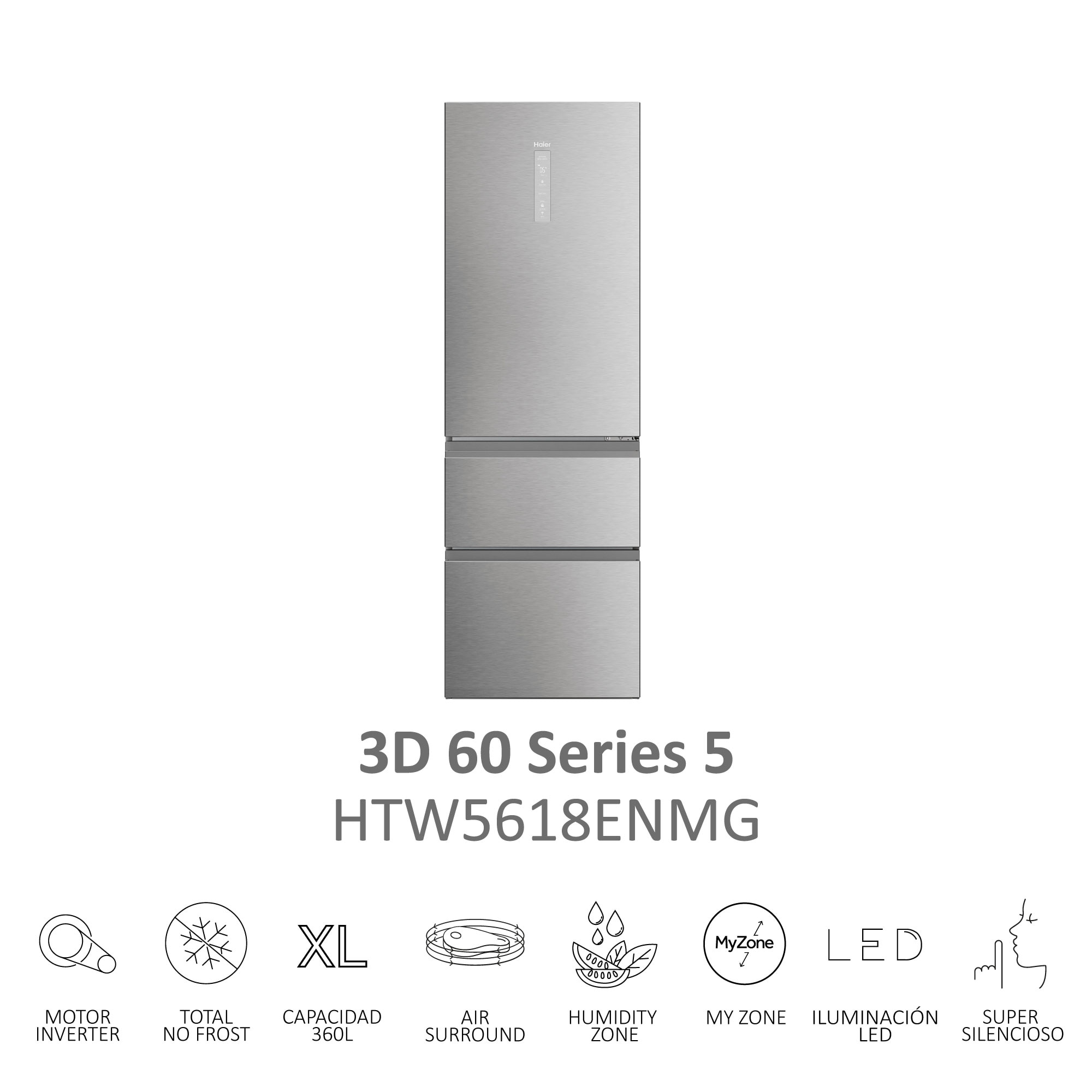 Frigorífico Combi Haier Total No Frost con WIFI 3D 60 Series 5 - HTW5618ENMG Inox-4