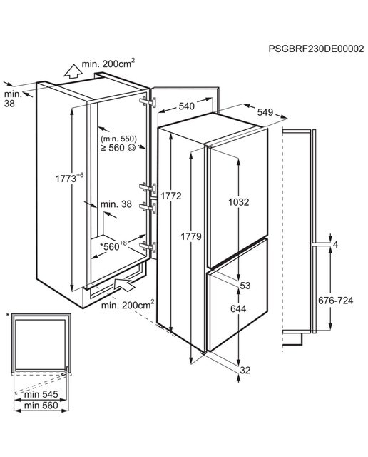 Frigorífico Combinado Encastrável AEG SCB618E6TS No Frost + Ventilador, Twintech e de 177,2 cm - Branco Branco-2