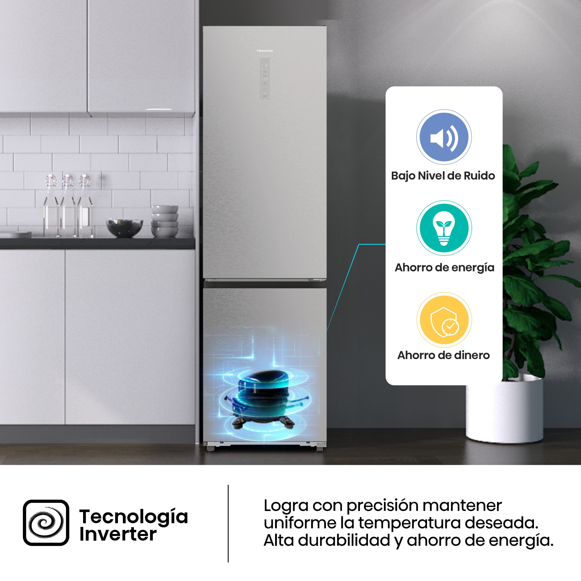 Frigorífico combi Hisense Total No Frost con tecnología Inverter - RB5P410SACC Inox-17