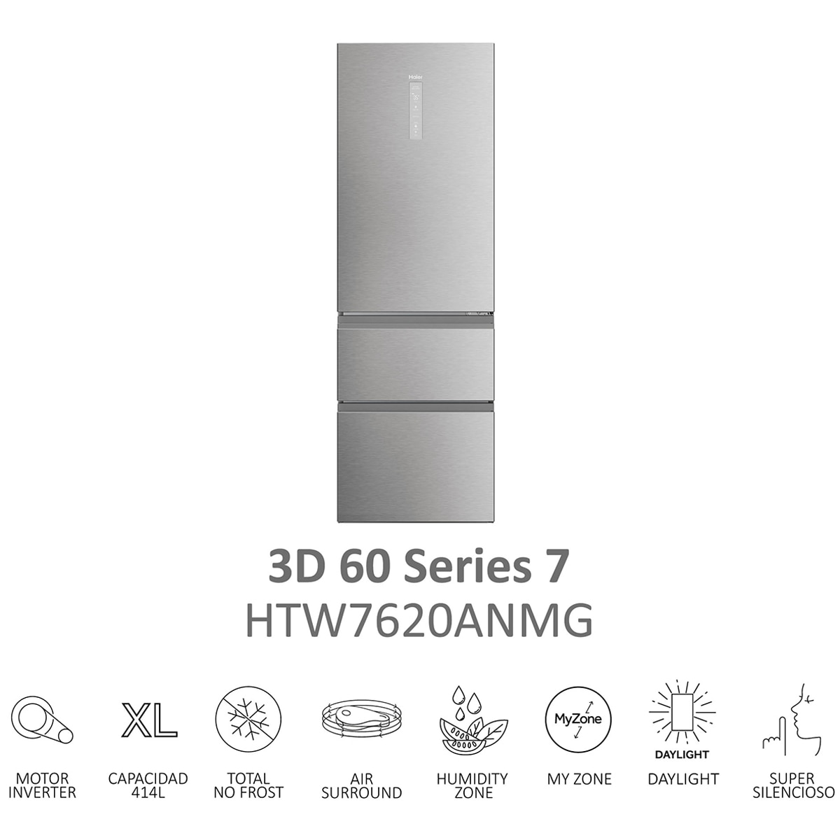 Frigorífico Combi Haier Total No Frost 3D 60 Series 7 Pro - HTW7620ANMG Inox-7