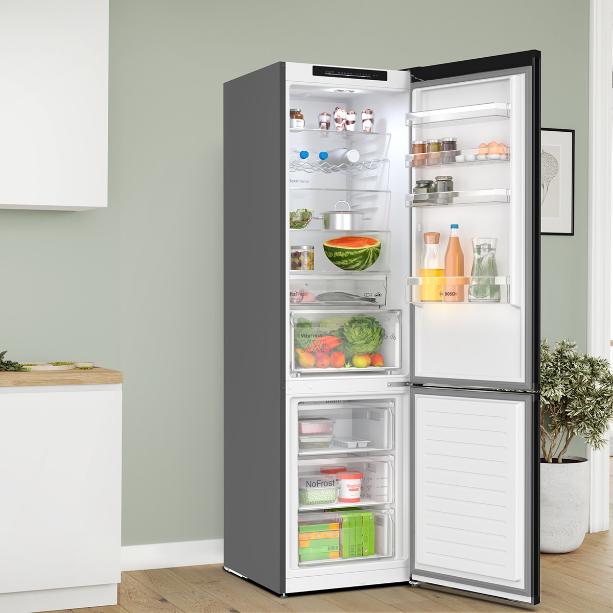 Frigorífico Combi Bosch, Total No Frost, 203 x 60cm - KGN392XCF Acero negro-6