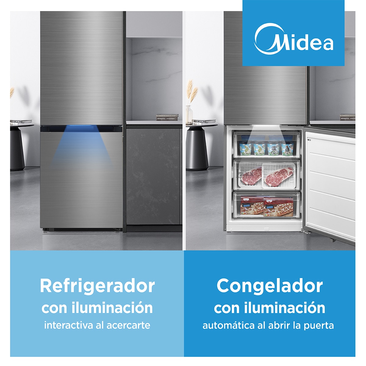 Frigorífico Combinado Midea MDRB600MIC46P Total No Frost Space Master - Cinzento Inox Brilhante-19
