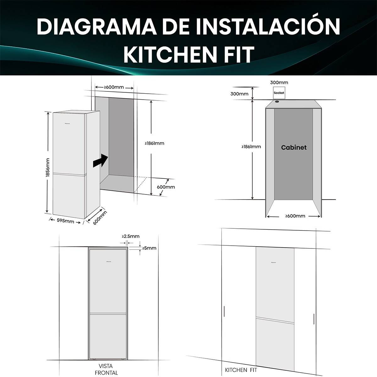 Frigorífico combi Hisense 2 puertas Total No Frost, Kitchen Fit - RB3K330SAWD Blanco-4
