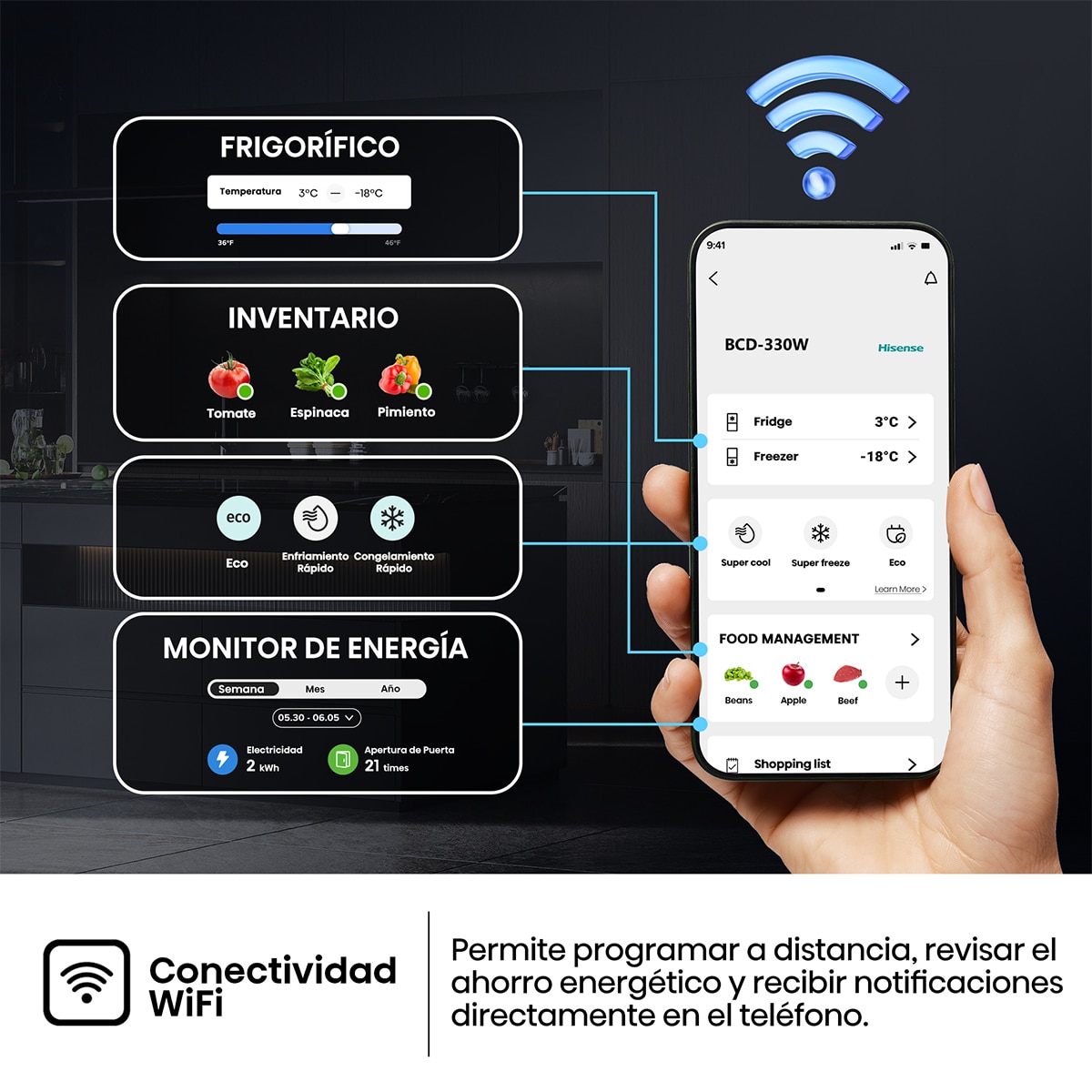 Frigorífico combi Hisense 2 puertas Total No Frost, Kitchen Fit - RB3K330SAWD Blanco-12