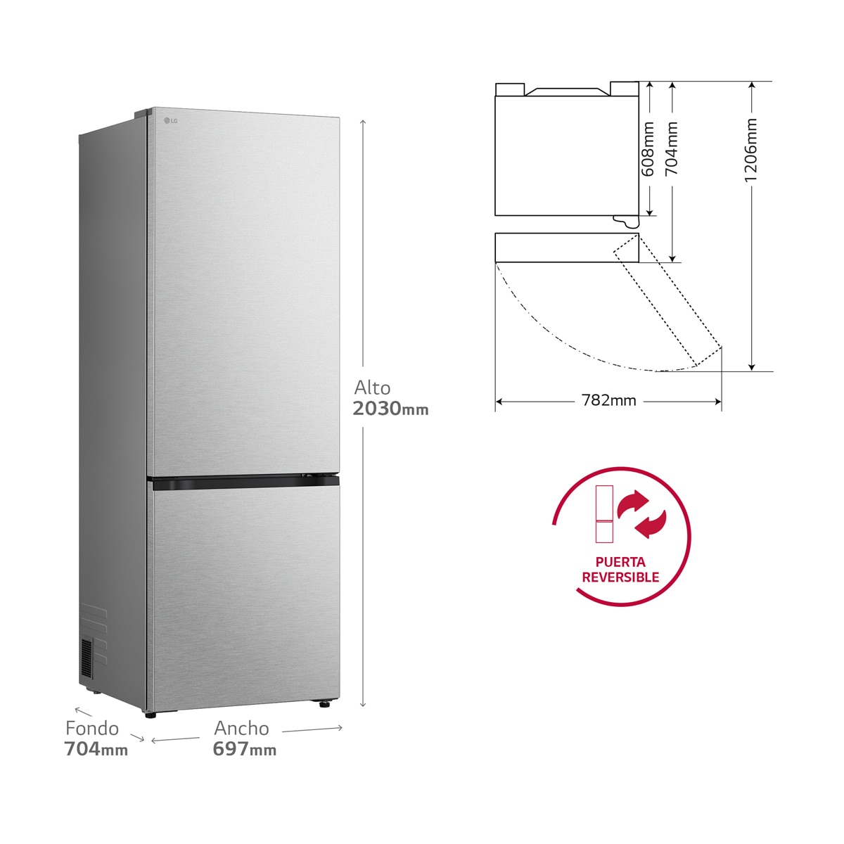 Frigorífico Combi LG, DoorCooling+, 2,03m,  Serie 700 -GBBW726AMB Acero texturizado-2