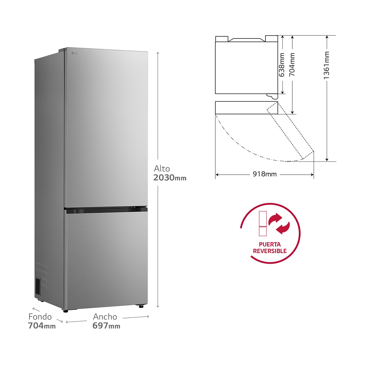 Frigorífico Combi LG, DoorCooling+, Serie 300 -GBBW322DPY Inox-2