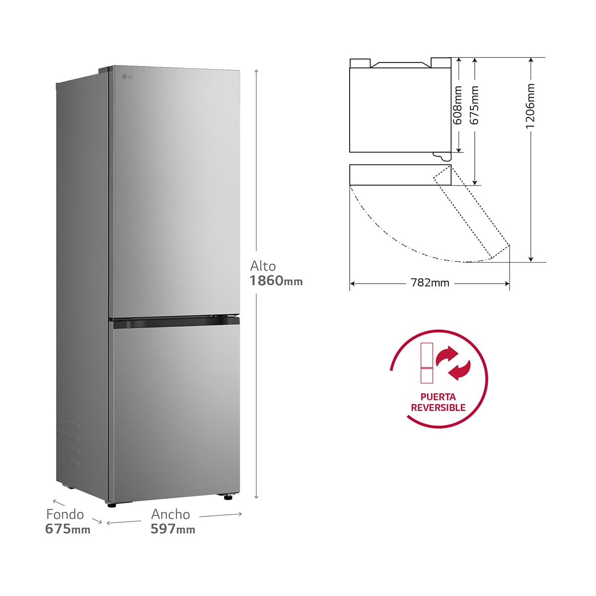 Frigorífico Combi LG, DoorCooling+, 1,86m, Serie 700 - GBBS716CPY Inox-2