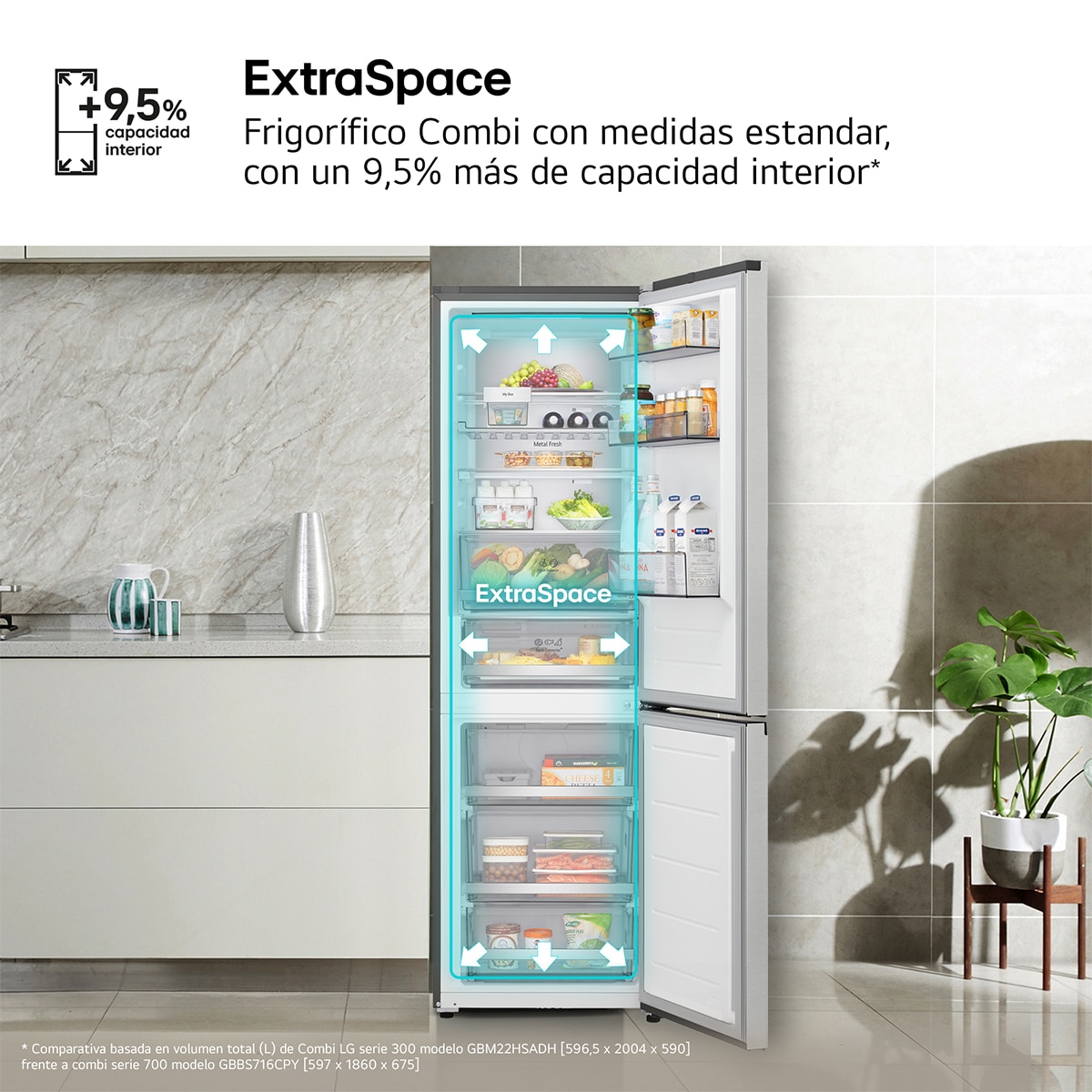 Frigorífico Combi LG, DoorCooling+, 1,86m, Serie 700 - GBBS716CPY Inox-11