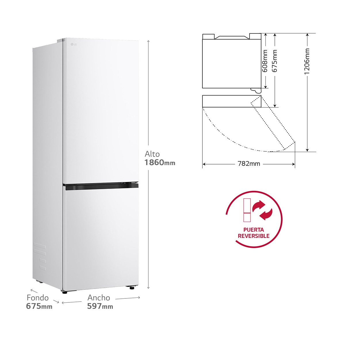 Frigorífico Combi LG, DoorCooling+, 1,86m, Serie 700 - GBBS716CSW Blanco-2