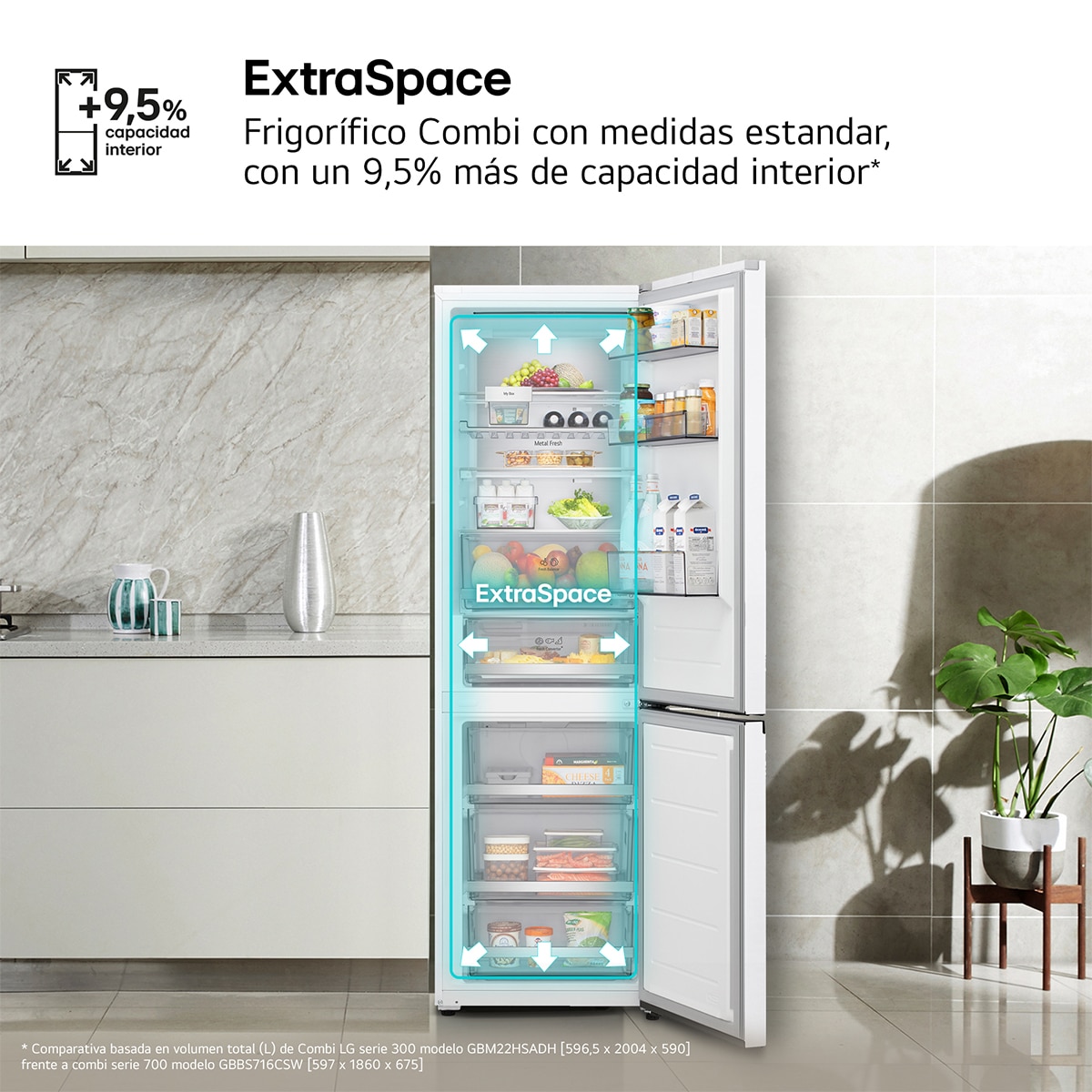 Frigorífico Combi LG, DoorCooling+, 1,86m, Serie 700 - GBBS716CSW Blanco-11