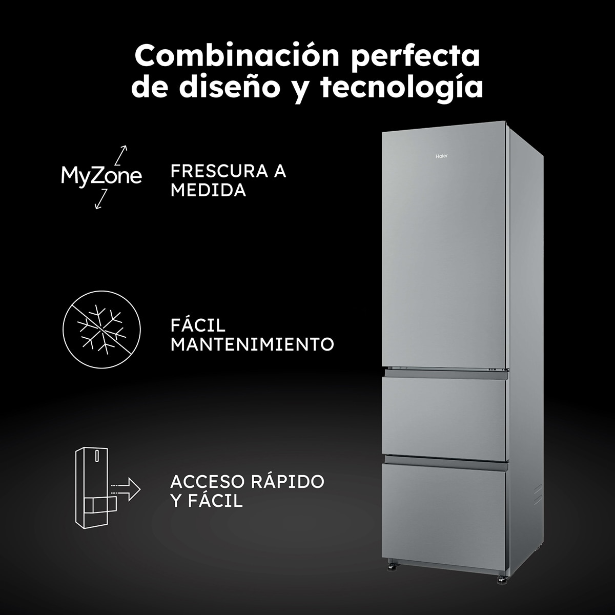Frigorífico Combi Haier Total No Frost 3D 55 Series 3 - HTR3518ENMX Inox-6
