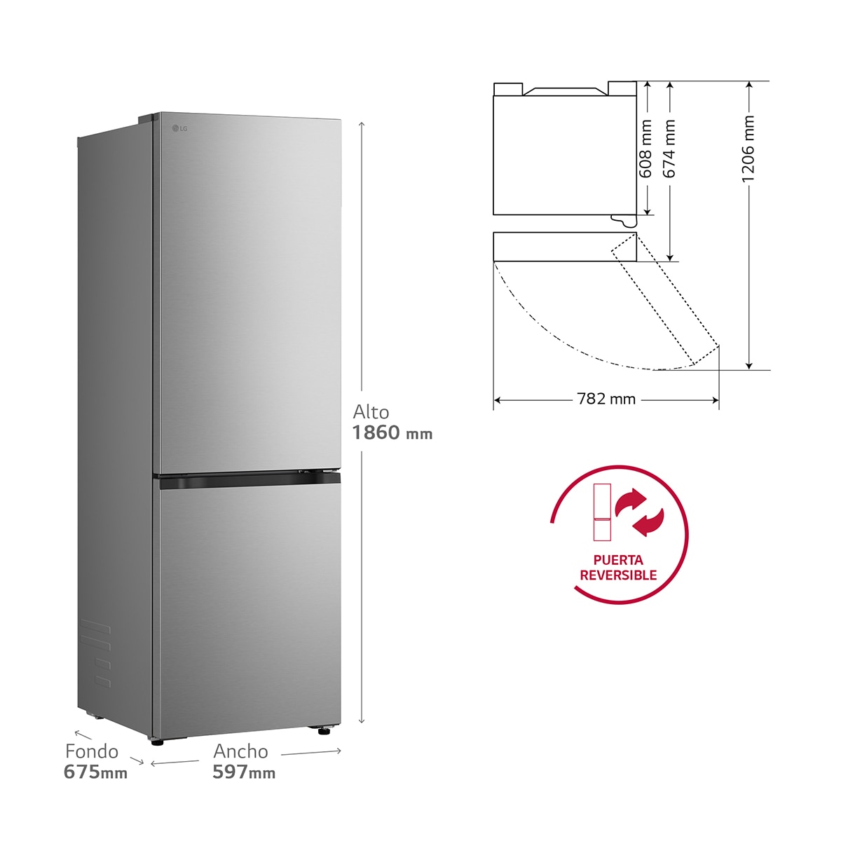 Frigorífico Combi LG DoorCooling+, 1,86m, Serie 300 - GBBS312CPY Silver-2