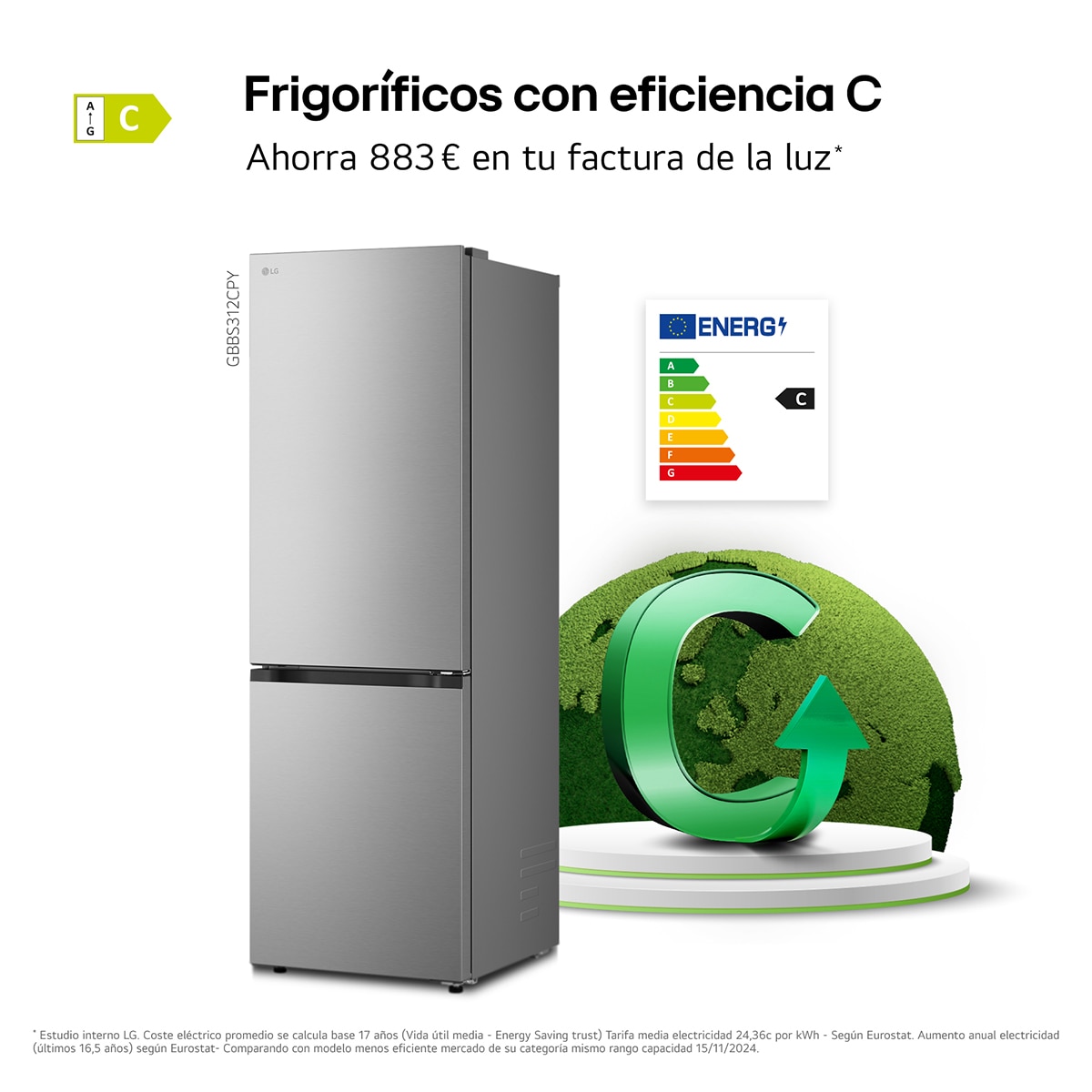 Frigorífico Combi LG DoorCooling+, 1,86m, Serie 300 - GBBS312CPY Silver-5