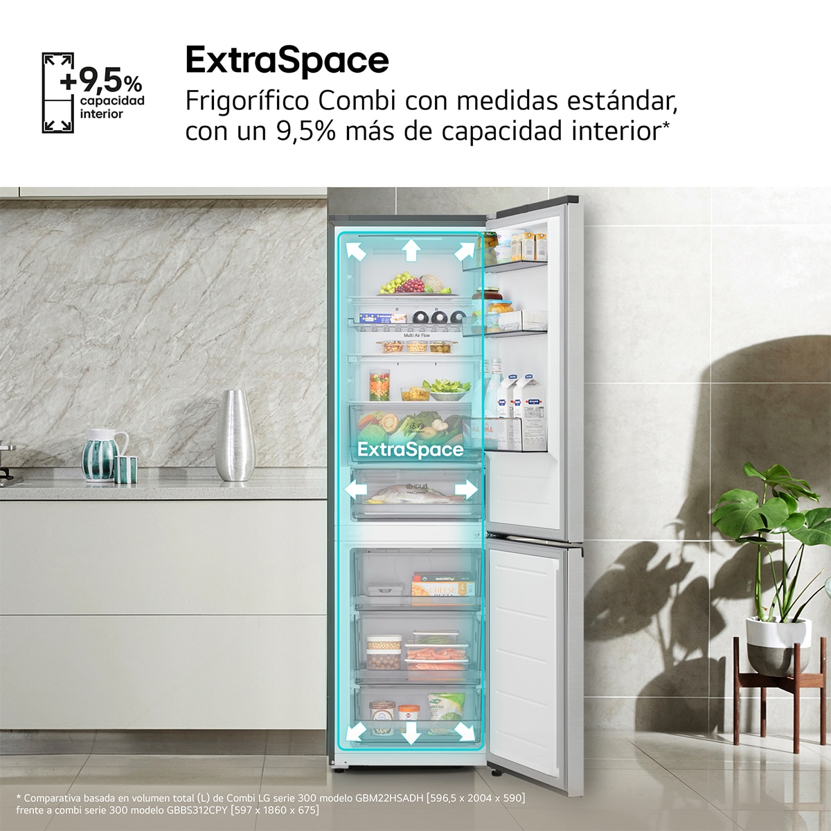 Frigorífico Combi LG DoorCooling+, 1,86m, Serie 300 - GBBS312CPY Silver-11