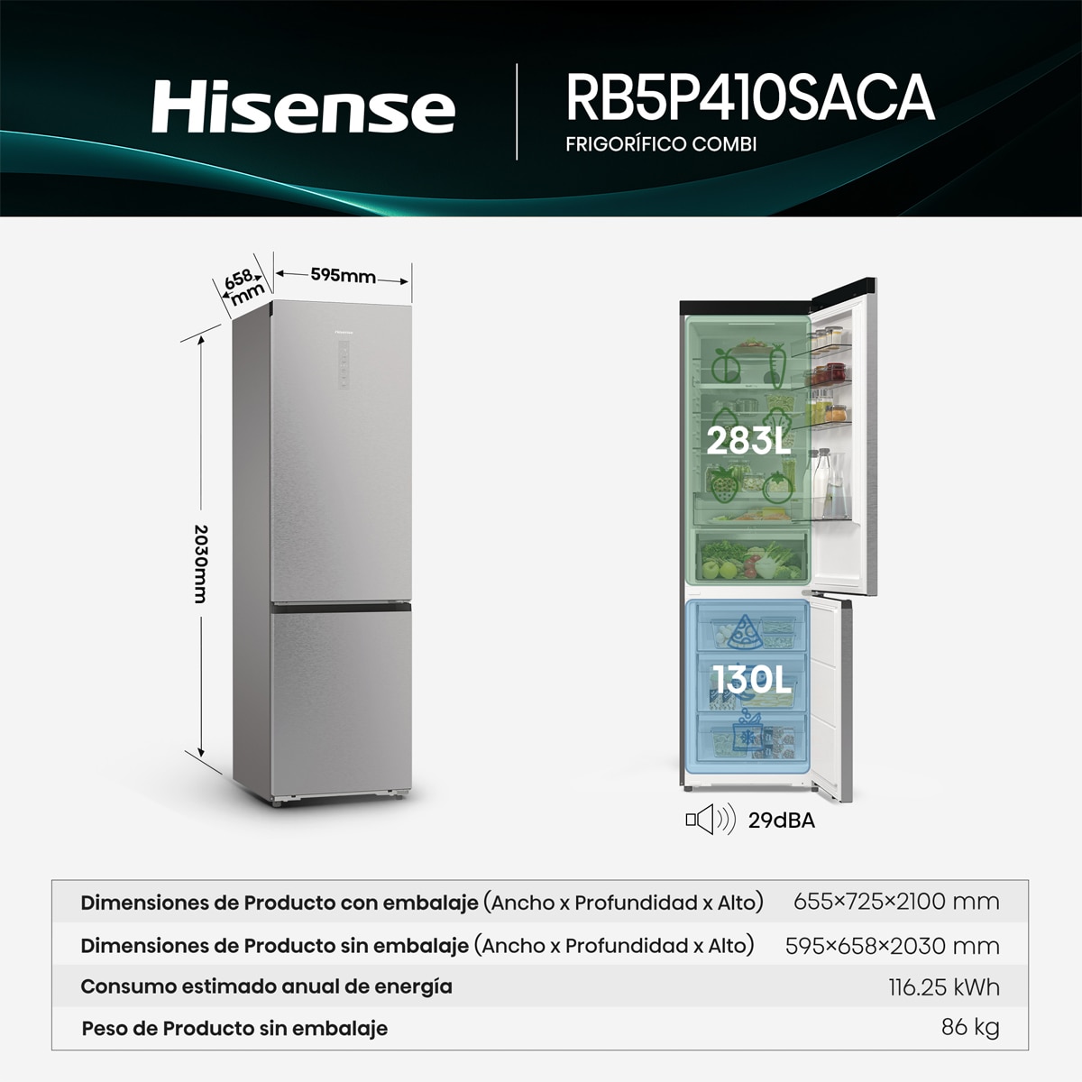 Frigorífico Combi Hisense , Total No Frost - RB5P410SACA Inox-2