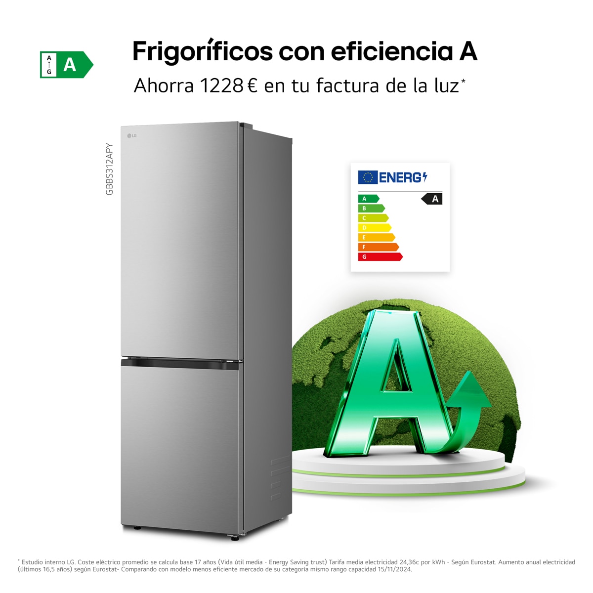 Imagen 5 de Frigorífico Combi LG DoorCooling+, 1.86m, Serie 300 - GBBS312APY - Acero antihuellas Acero antihuellas