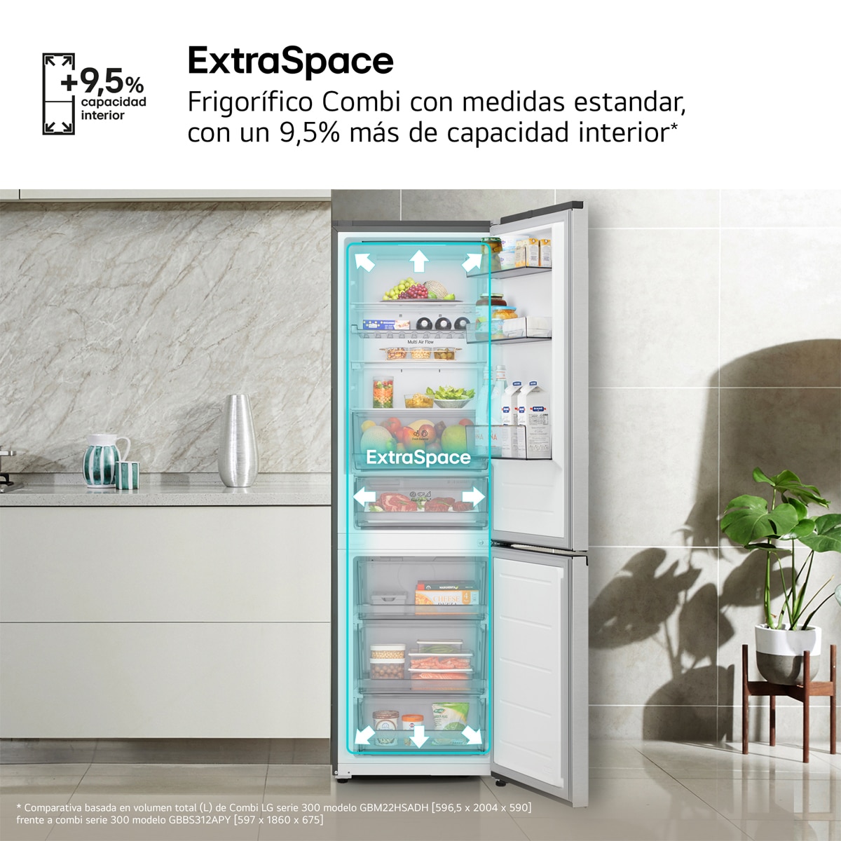 Imagen 11 de Frigorífico Combi LG DoorCooling+, 1.86m, Serie 300 - GBBS312APY - Acero antihuellas Acero antihuellas