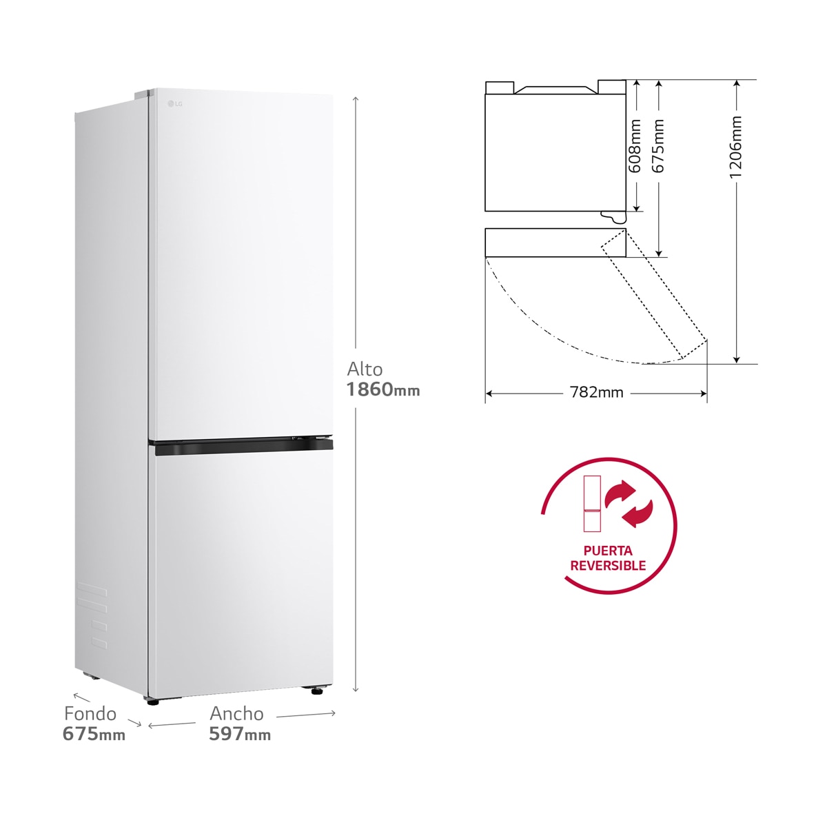 Frigorífico Combi LG DoorCooling+, 1.86m, Serie 300 - GBBS312ASW Blanco-2