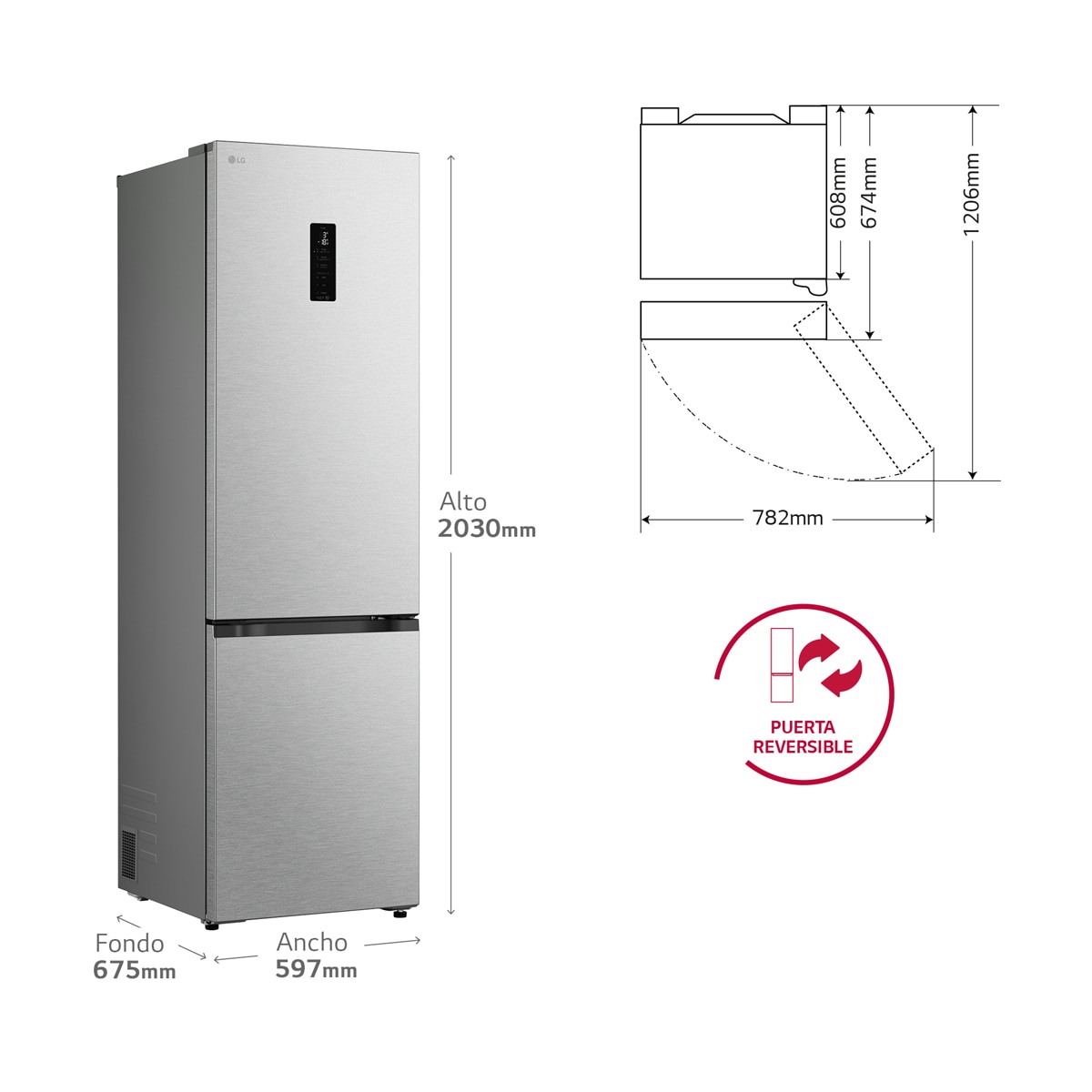Frigorífico Combi LG DoorCooling+, 2,03m, Serie 700 - GBBS727BMB Acero antihuellas-2