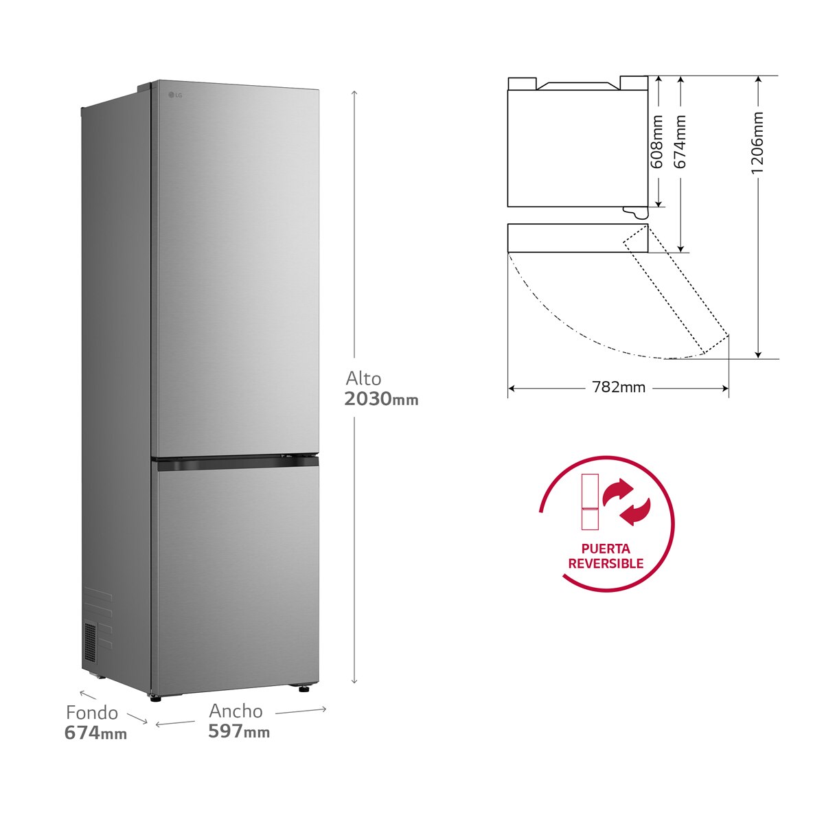 Frigorífico Combi LG DoorCooling+, 2,03m, Serie 300 - GBBS322BPY Acero antihuellas-2