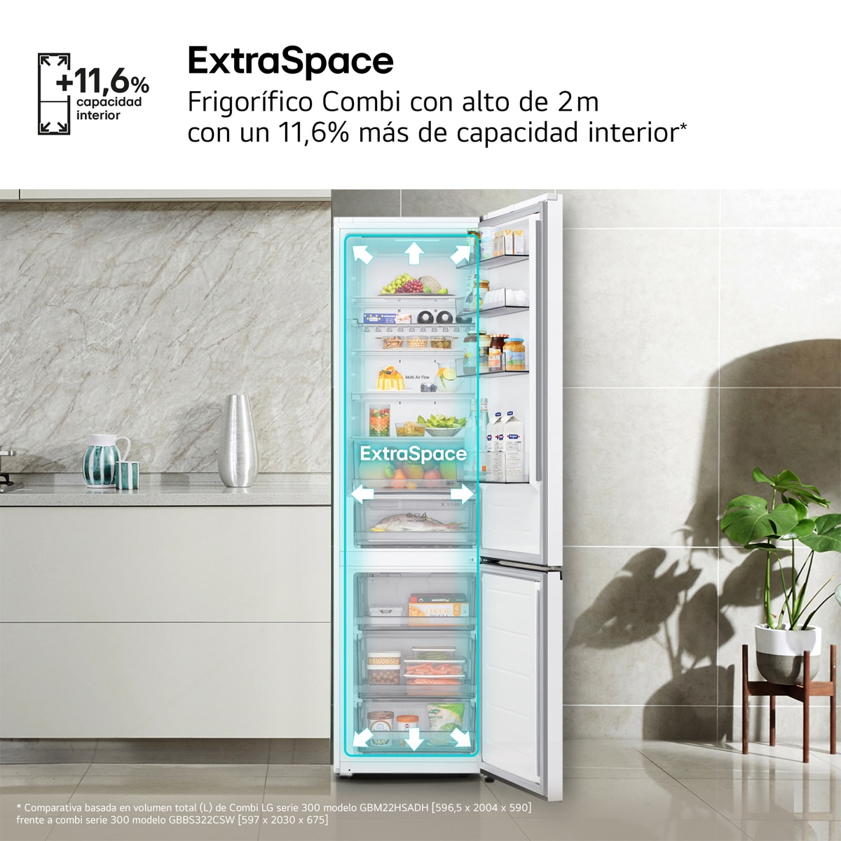 Frigorífico Combi LG DoorCooling+, 2,03m,Serie 300 - GBBS322CSW Blanco-11