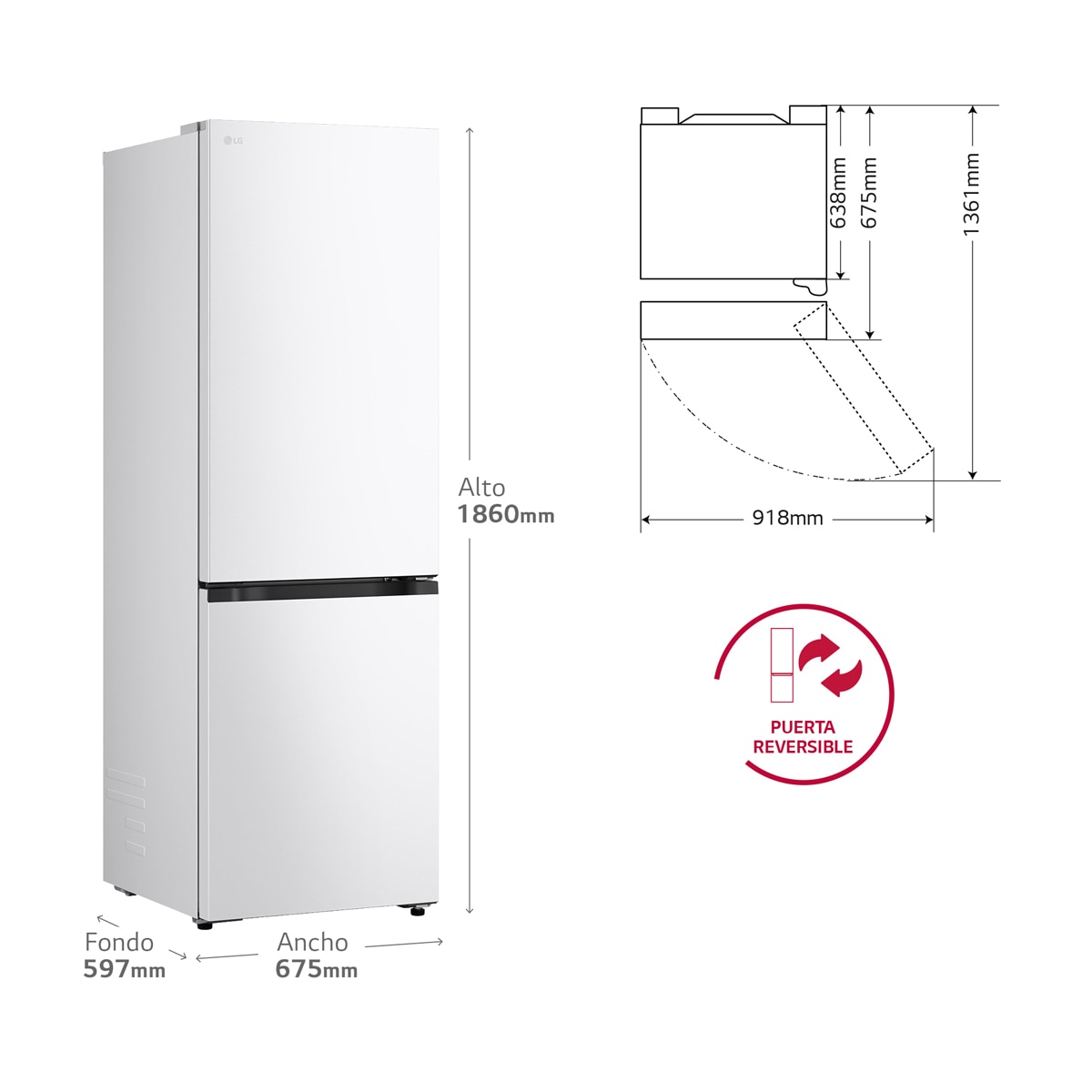 Frigorífico Combi LG DoorCooling+, 1,86m, Serie 300 - GBBS312CSW Blanco-2
