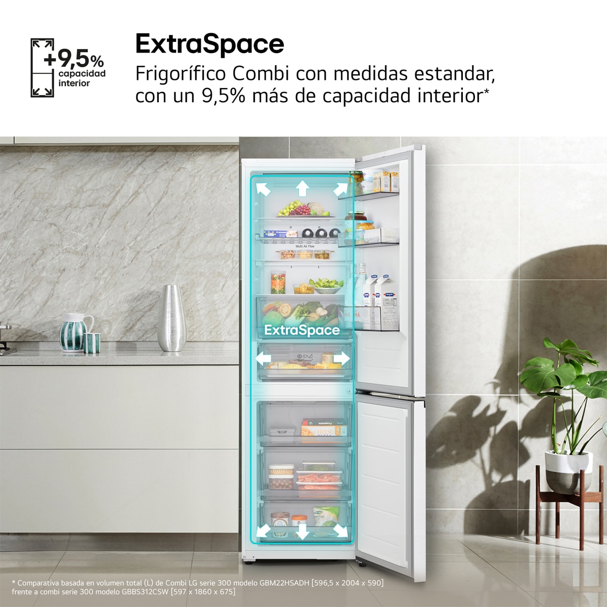 Frigorífico Combi LG DoorCooling+, 1,86m, Serie 300 - GBBS312CSW Blanco-11