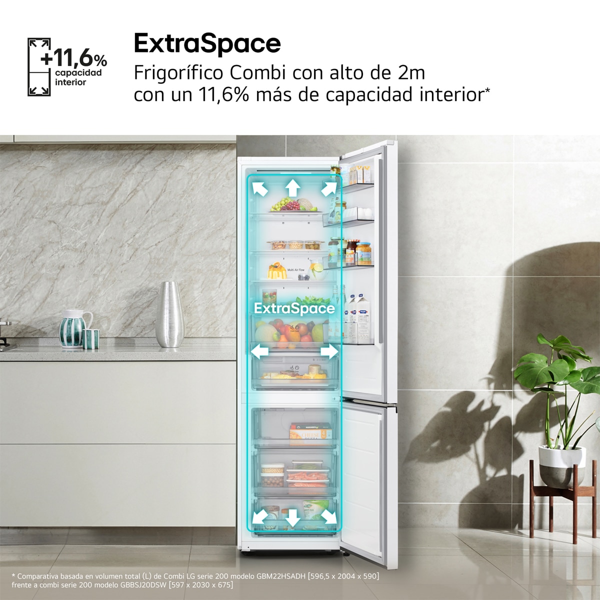 Frigorífico Combi LG DoorCooling+, 2,03m, Serie 200 - GBBSJ20DSW Blanco-10
