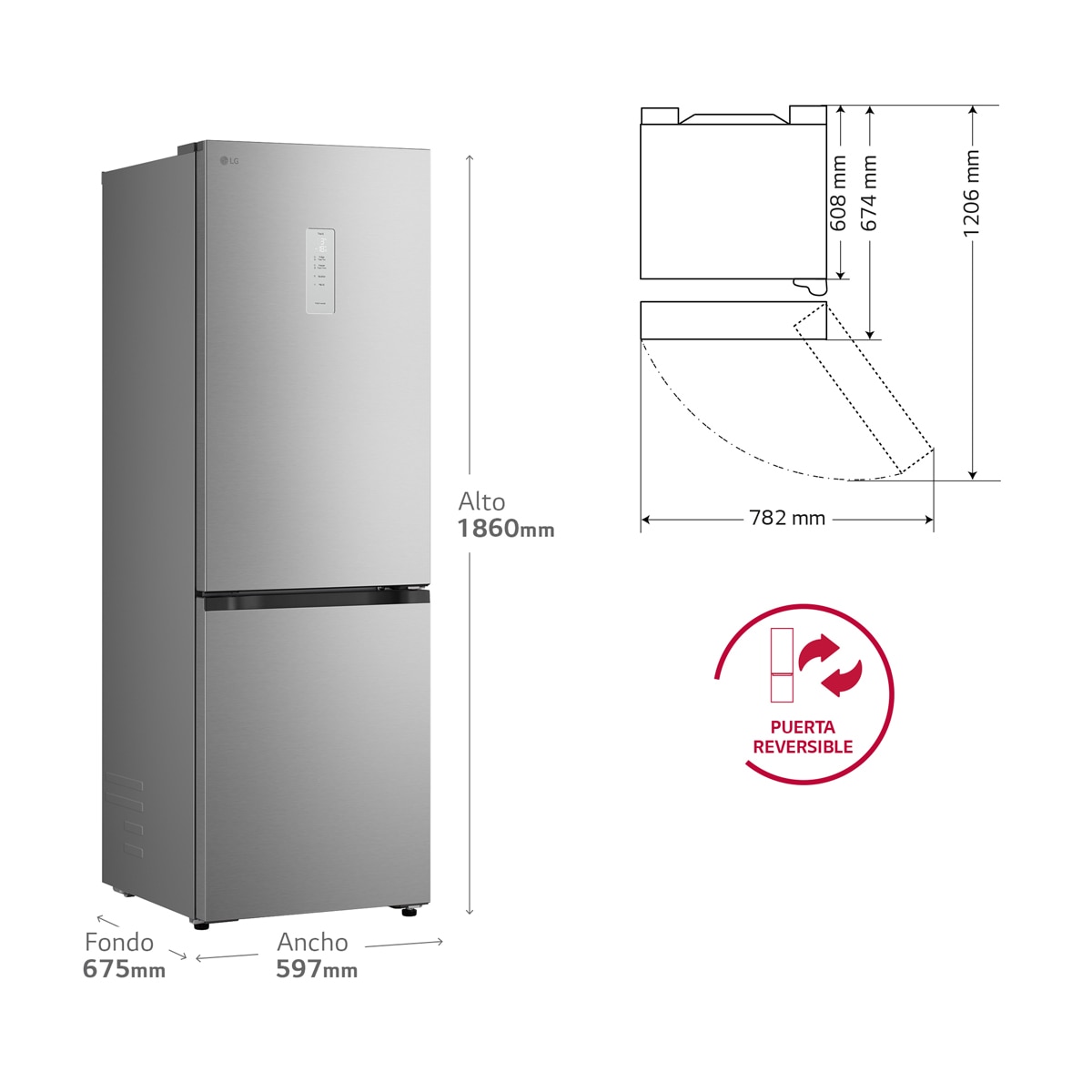 Frigorífico Combi LG DoorCooling+, 1.86m , Serie 200 - GBBSJ11EPY Acero antihuellas-2