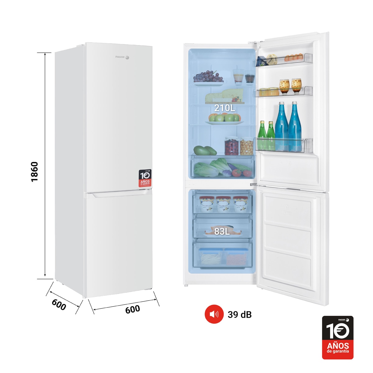 Frigorífico Combinado Fagor 3FFK-6637 Classic Total No Frost 186 cm - Branco Branco-2