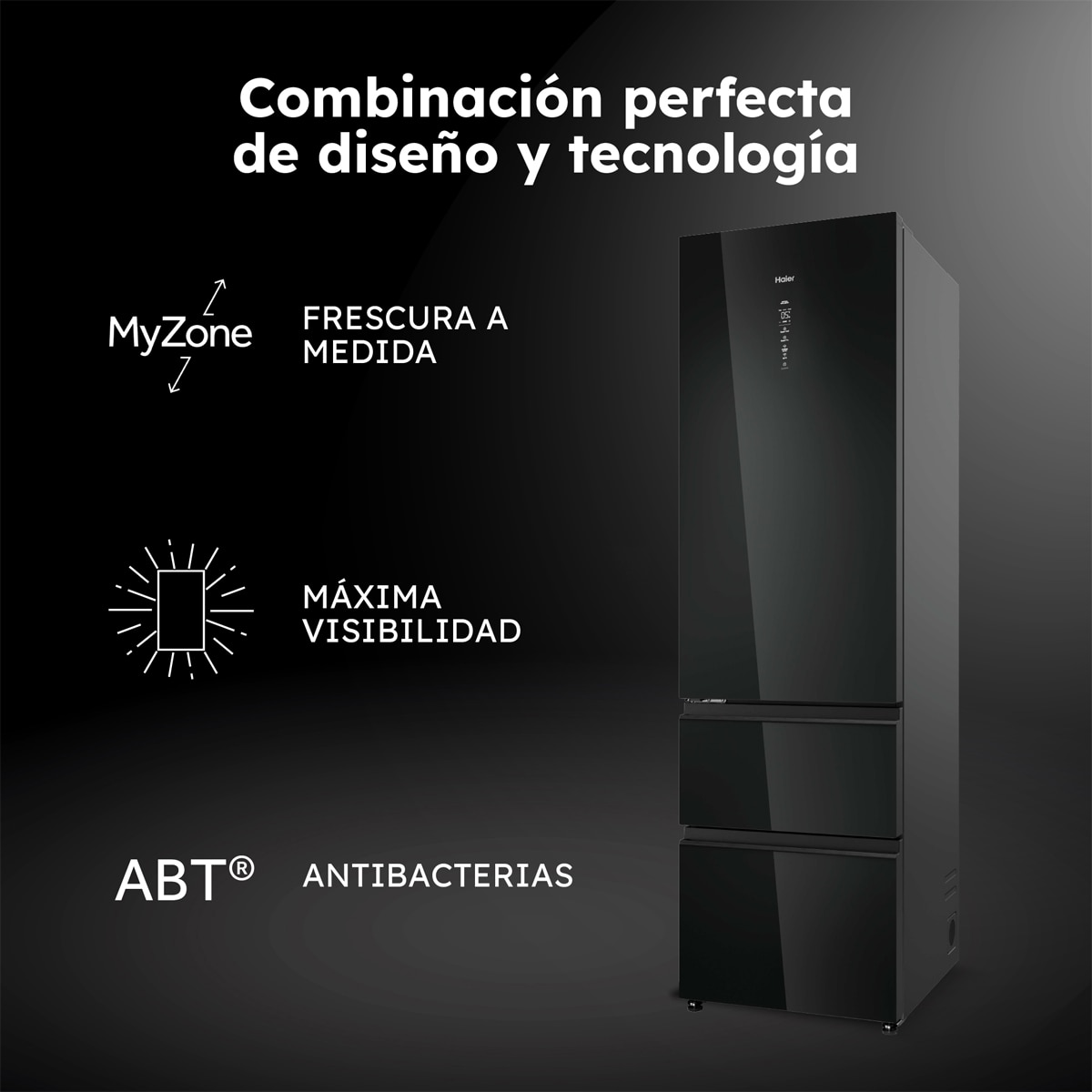 Frigorífico Combi Haier Total No Frost 3D 60 Series 7 Pro - HTW7620DNGB Cristal negro-5