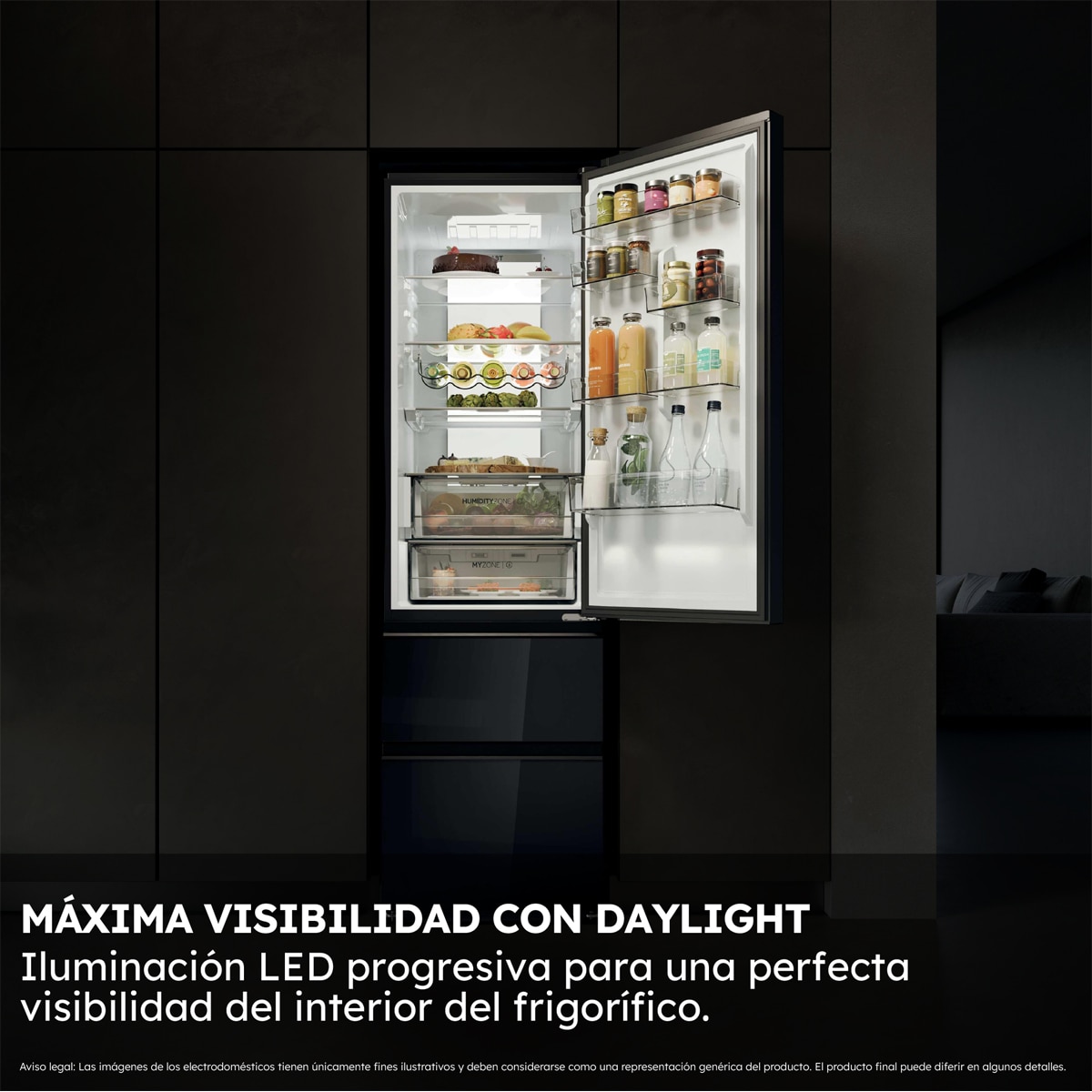 Frigorífico Combi Haier Total No Frost 3D 60 Series 7 Pro - HTW7620DNGB Cristal negro-7