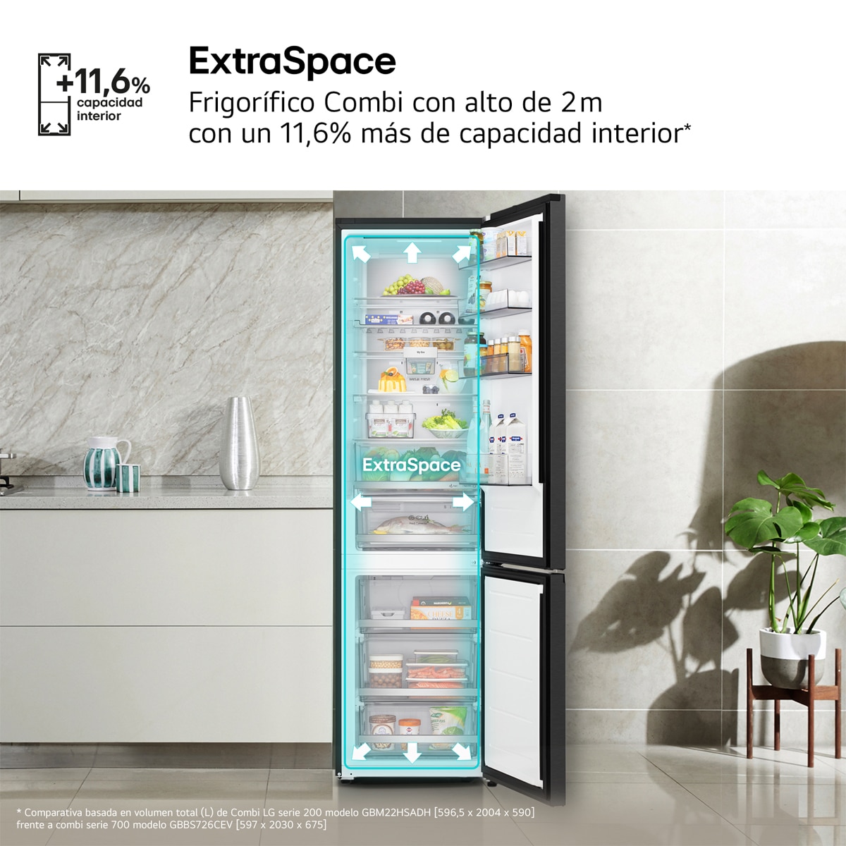 Frigorífico Combi LG Instaview™, DoorCooling+ - GBG5160CPY Inox antihuellas-11