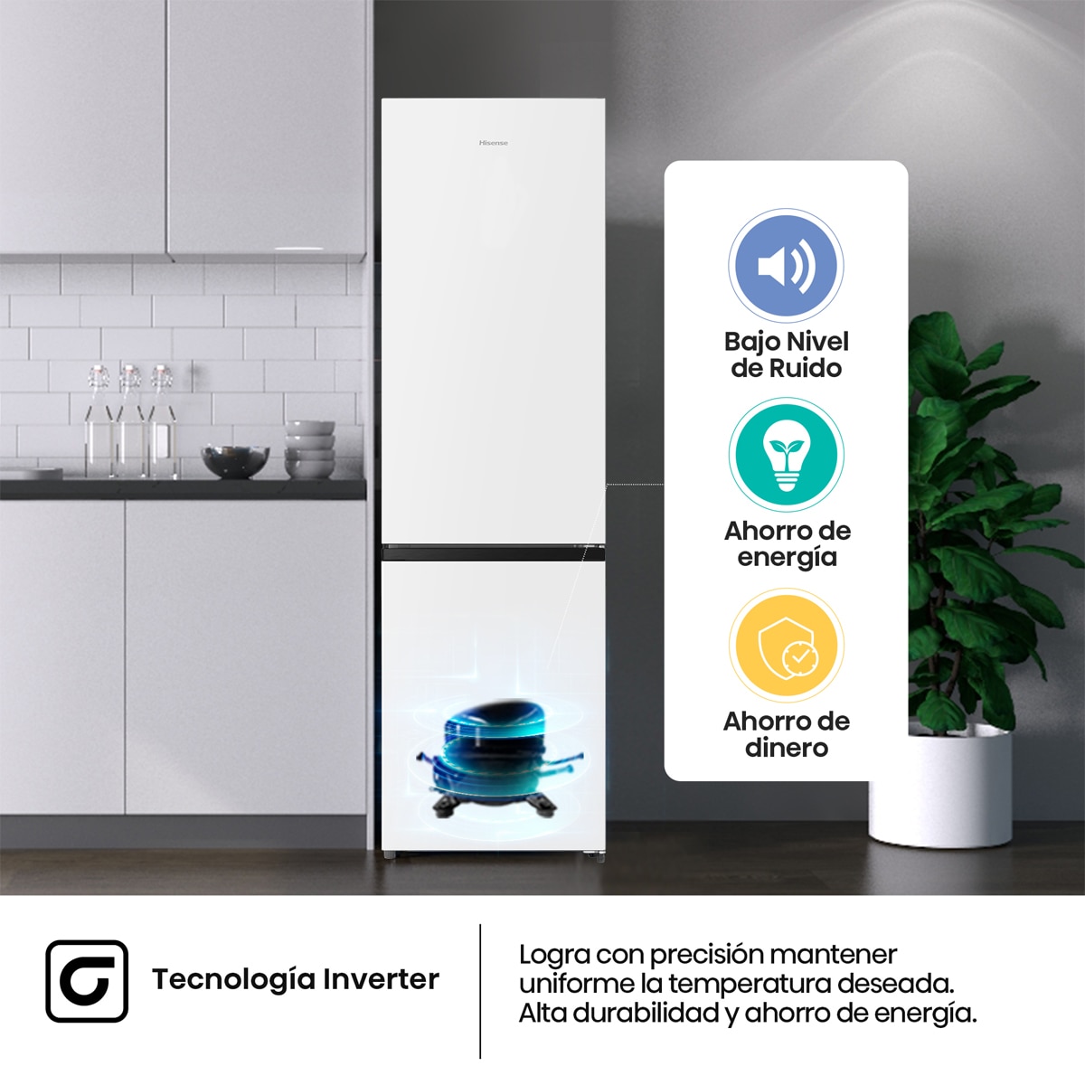 Frigorífico Combi Hisense, Total No Frost con Tecnología Inverter - RB440N4AWA Blanco-11