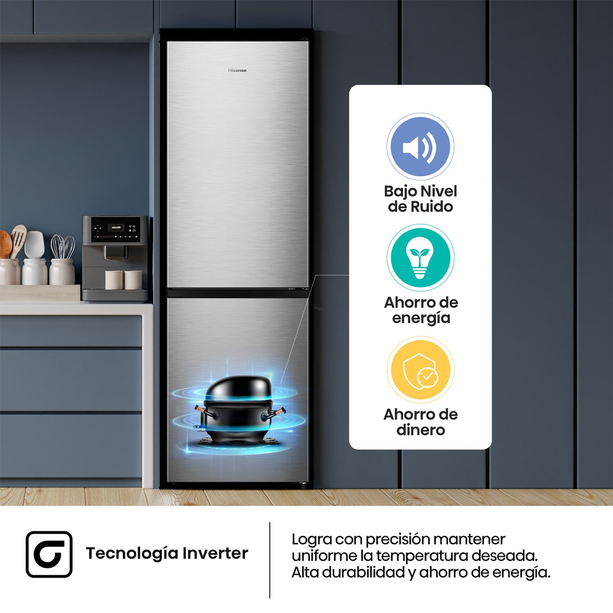 Frigorífico Combi Hisense, Total No Frost con Tecnología Inverter -RB3N300NECA Inox-11