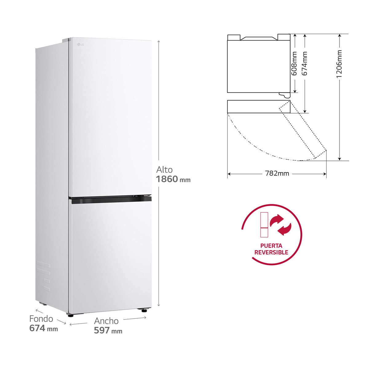 Frigorífico Combi LG Serie 700, Total No Frost, Door Cooling+ - GBBS716BSW Blanco-2