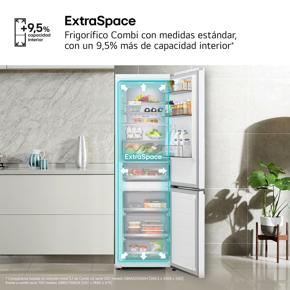 Frigorífico Combi LG Serie 700, Total No Frost, Door Cooling+ - GBBS716BSW Blanco-11