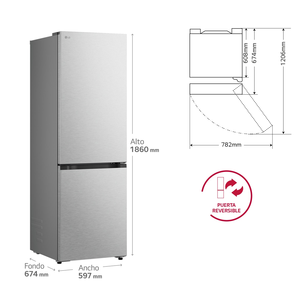 Frigorífico Combi LG Serie 700, Total No Frost, Door Cooling - GBBS716BMB Acero texturizado-2