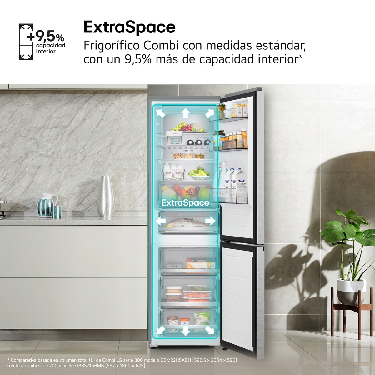 Frigorífico Combi LG Serie 700, Total No Frost, Door Cooling - GBBS716BMB Acero texturizado-11